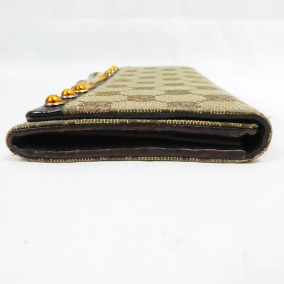 Authentic GUCCI GG Monogram Bamboo Brown/Gold Canvas Bifold Wallet 129166-2778 - Picture 7 of 14